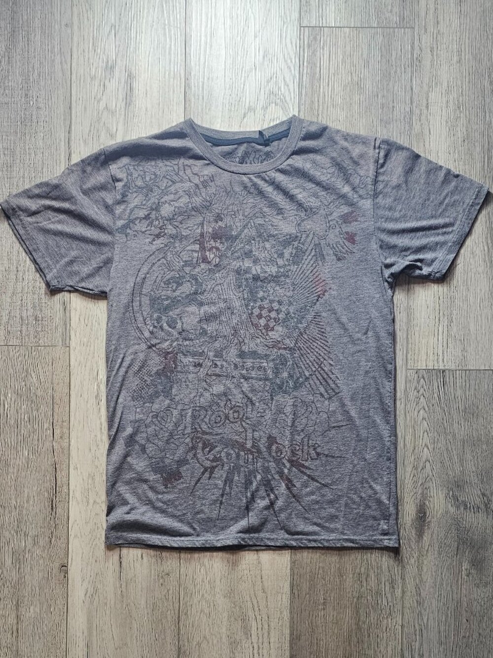 Y2K Micros VintageAll Over Graphic T-Shirt Men´s Medium Heather Gray Rock Grunge